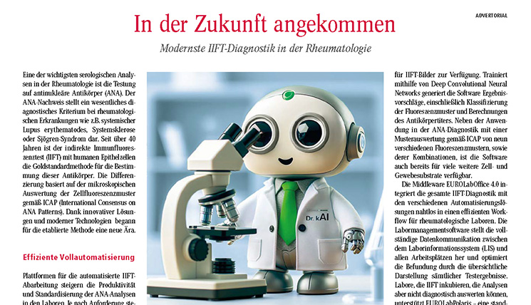 Screenshot of article with rendering of a little robot in front of a microscope 